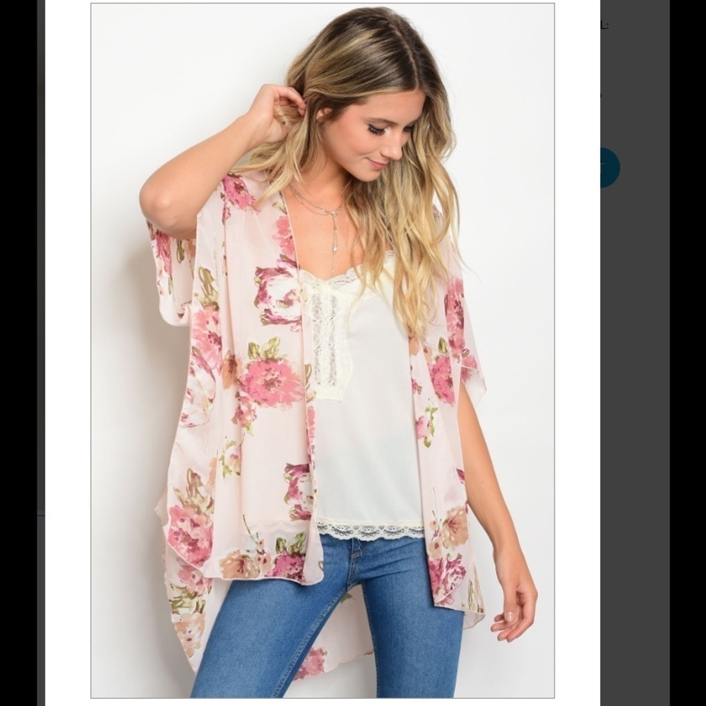 2/$15 Emory Park - Pink Floral Kimono | Lightweight Sheer Open Front Size Small